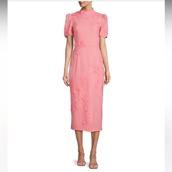 NWT Antonio Melani Willow Floral Applique Short Sleeve Mock Neck Midi Dress - Picture 1 of 9